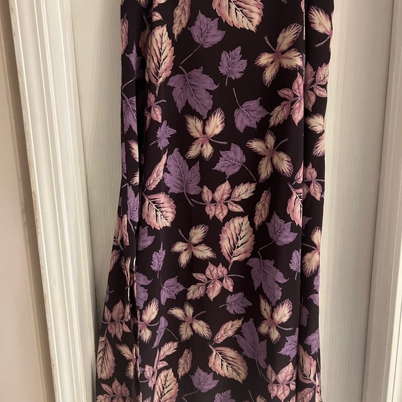 Long button-up skirt with purple, pink & cream colored leaves print; women’s 14 - Picture 4 of 4